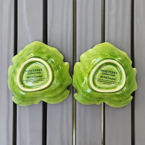 Monterey Collection Leaf-Shaped Ceramic Bowls Green Small Set Of 2 - Picture 8 of 13